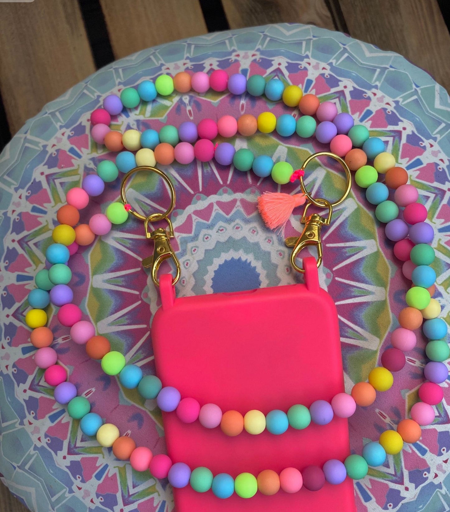Handykette bunt Perlen Quasten Boho Hippie Bodycross ( ohne Hülle) Acrylperlen