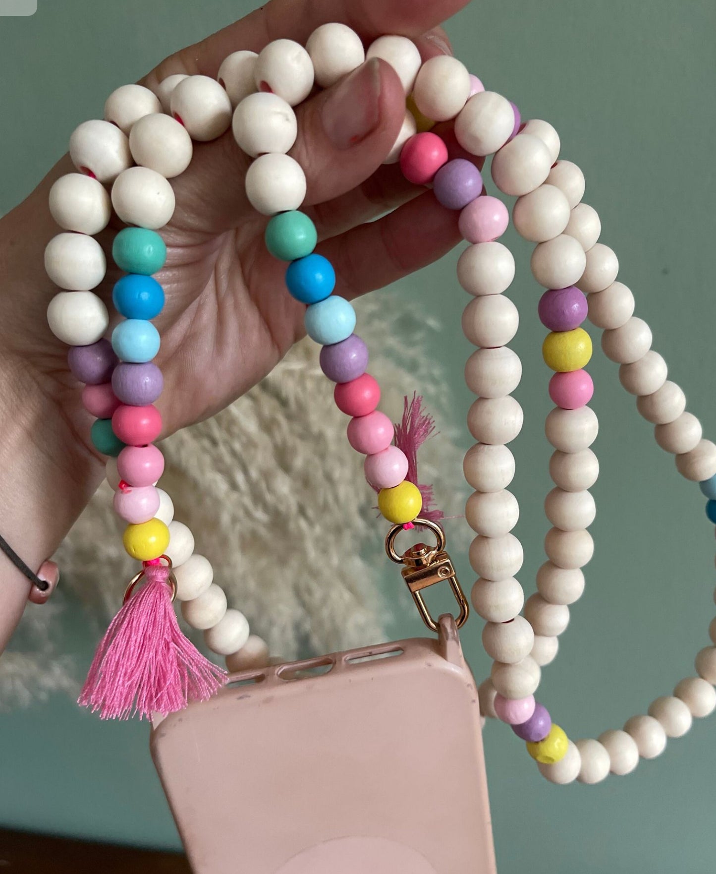 Handykette Holz Quasten Boho Hippie Bodycross ( ohne Hülle) Acrylperlen (Kopie) (Kopie) (Kopie)