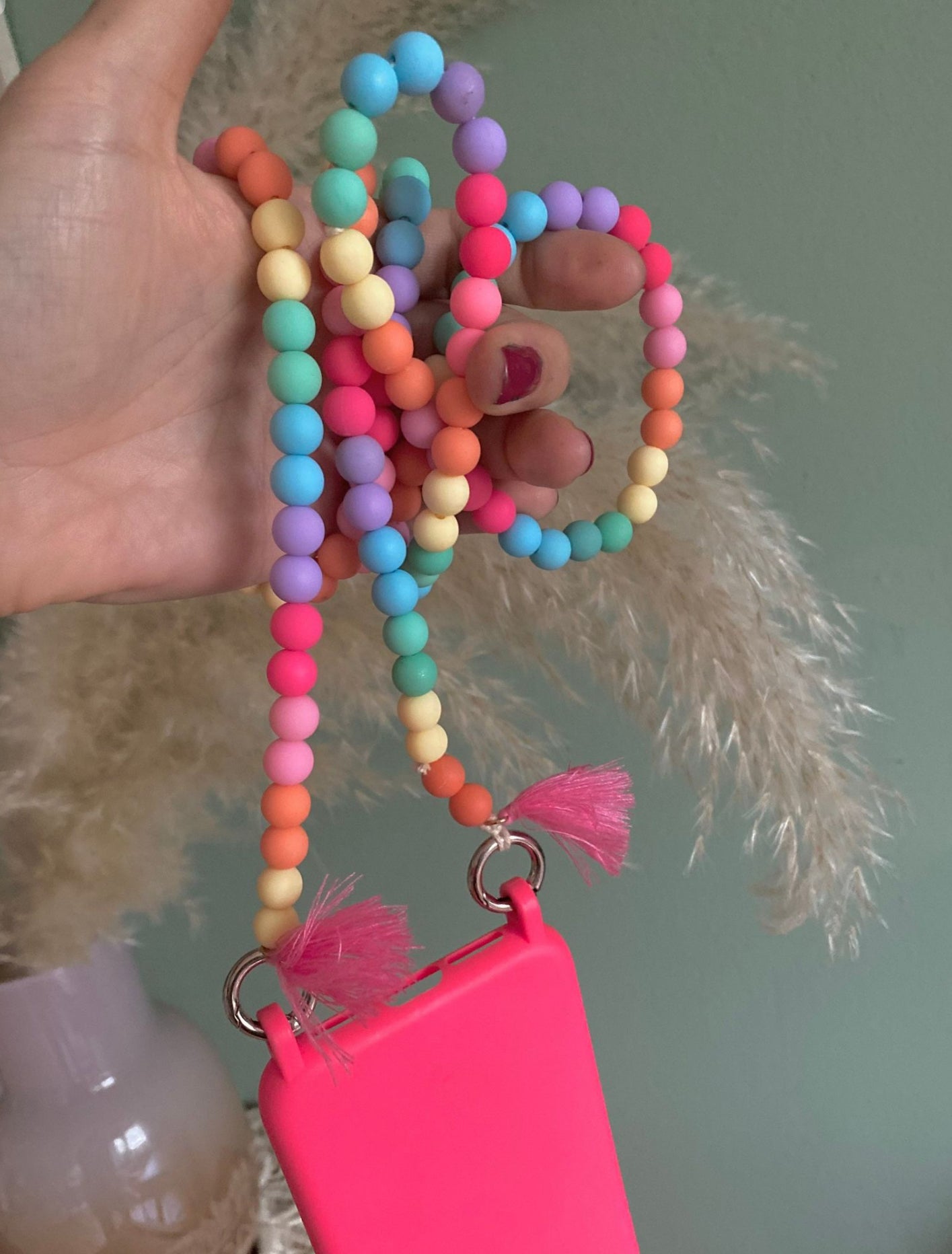 Handykette bunt Perlen Quasten Boho Hippie Bodycross ( ohne Hülle) Acrylperlen (Kopie)