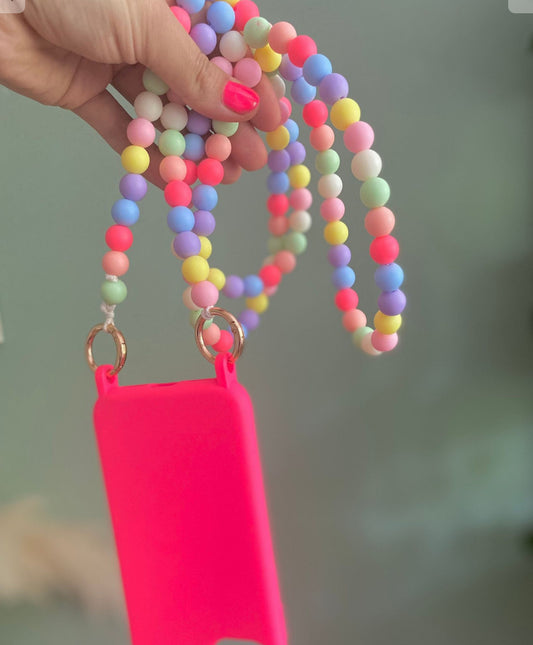 Handykette bunt Perlen Quasten Boho Hippie Bodycross ( ohne Hülle) Acrylperlen