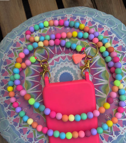 Handykette bunt Perlen Quasten Boho Hippie Bodycross ( ohne Hülle) Acrylperlen