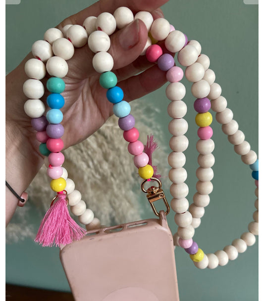 Handykette Holz Quasten Boho Hippie Bodycross ( ohne Hülle) Acrylperlen (Kopie) (Kopie) (Kopie)