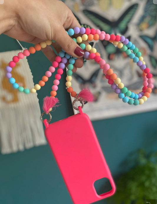 Handykette bunt Perlen Quasten Boho Hippie Bodycross ( ohne Hülle) Acrylperlen (Kopie)