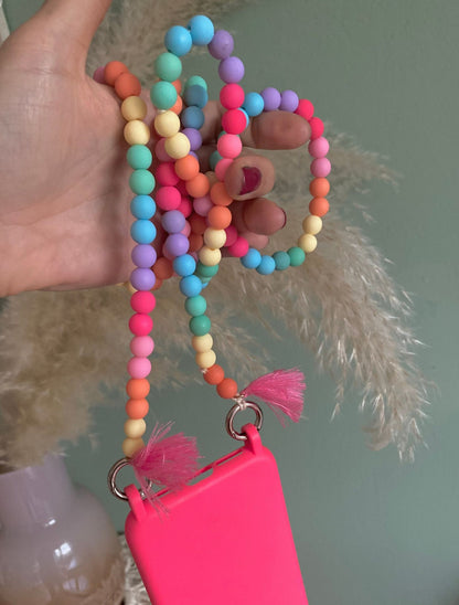 Handykette bunt Perlen Quasten Boho Hippie Bodycross ( ohne Hülle) Acrylperlen (Kopie)