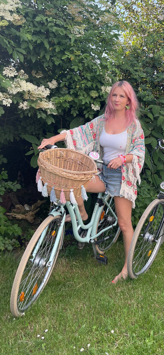 Fahrradkorb Wimpelkette Makramee Girlande Sommer Boho Fahrradkette Fahrradgirlande